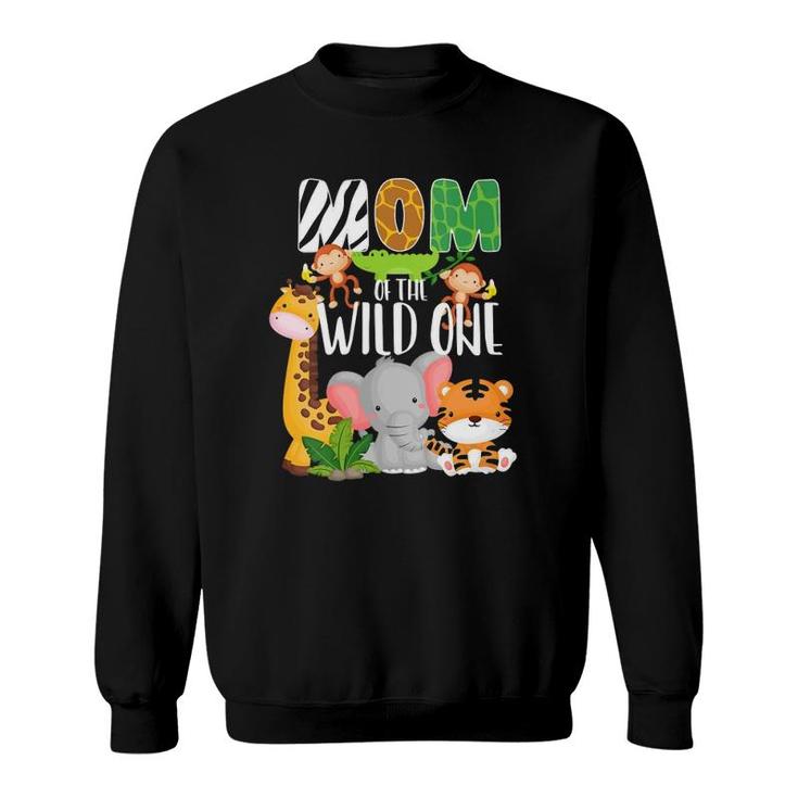 Womens Mom Of The Wild One Zoo Theme Birthday Safari Jungle Animals V-Neck Sweatshirt