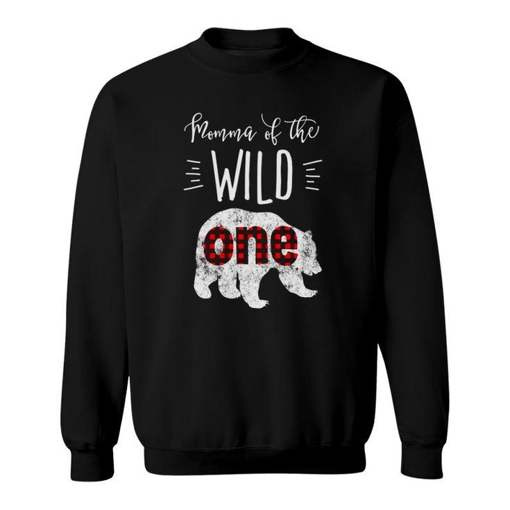 Womens Momma Of The Wild One Vintage Bear Lumberjack 1St Birthday Sweatshirt