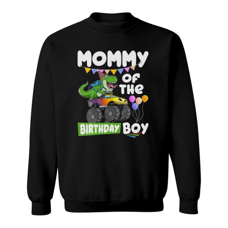 Womens Mommy Of The Birthday Boy Rex Dinosaur Monster Truck V-Neck Sweatshirt