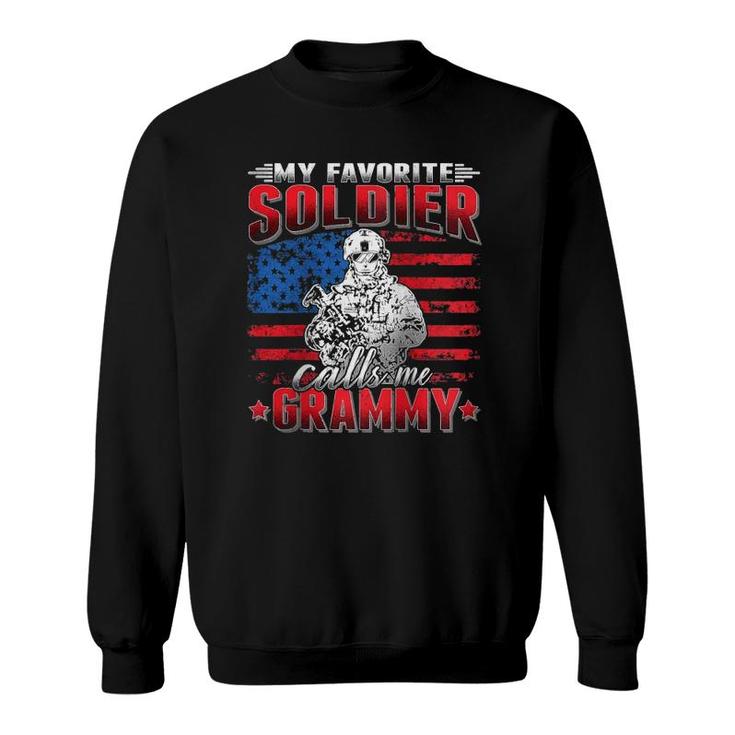 Womens My Favorite Soldier Calls Me Grammy Us Flag Army Grandmother Raglan Baseball Tee Sweatshirt