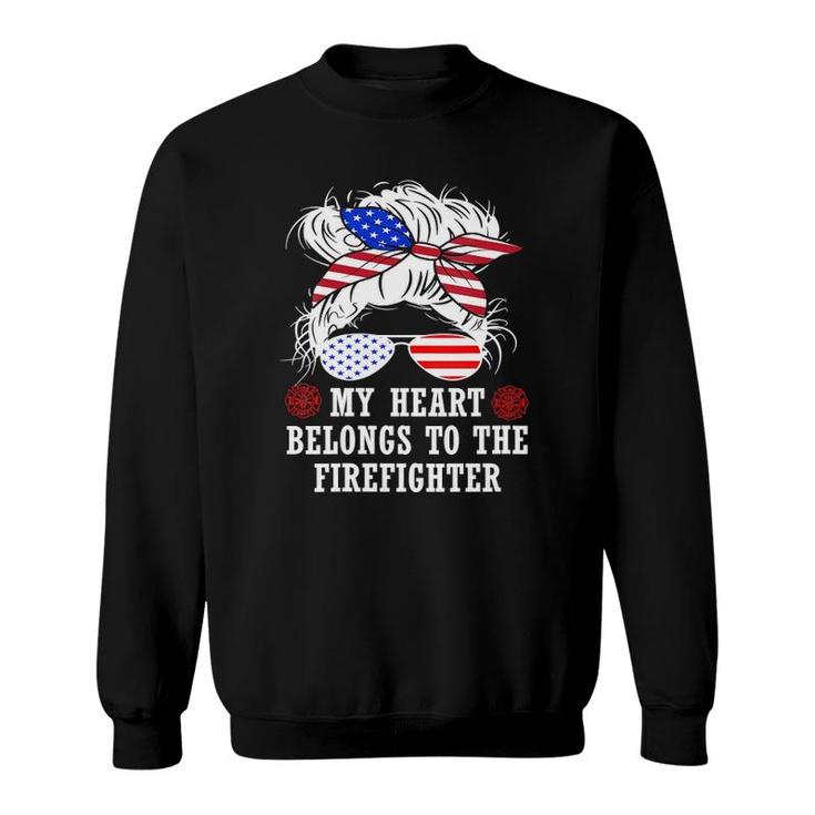 Womens My Heart Belongs To Fire Captain Firefighter Mom Wife Gifts V-Neck Sweatshirt
