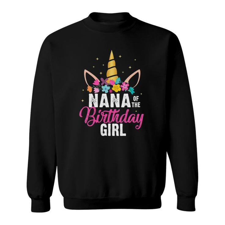 Womens Nana Of The Birthday Girl Mother Gift Unicorn Birthday V-Neck Sweatshirt