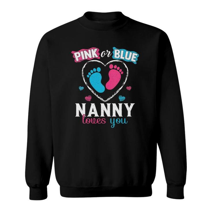 Womens Pink Or Blue Nanny Loves You Baby Gender Nanny V-Neck Sweatshirt