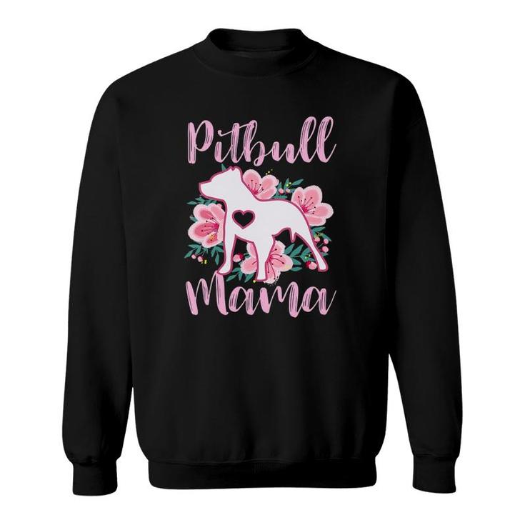 Womens Pitbull Mama Pink Flowers Pittie Mom Cute Mommy Gift V-Neck Sweatshirt
