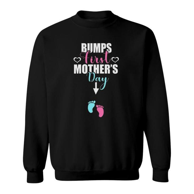 Womens Pregnant Mom Bumps First Mother's Day Funny Gift For Women V-Neck Sweatshirt