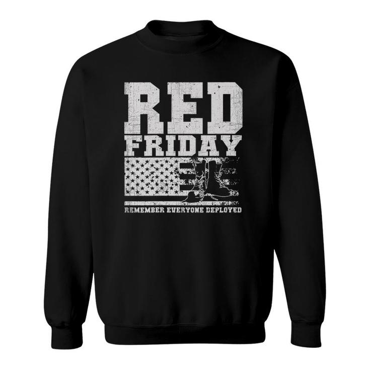 Womens Red Friday American Flag Military Boots Gift Distressed V-Neck Sweatshirt