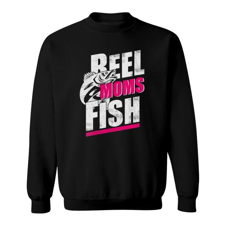 Womens Reel Moms Fish Funny Fishing V Neck Sweatshirt