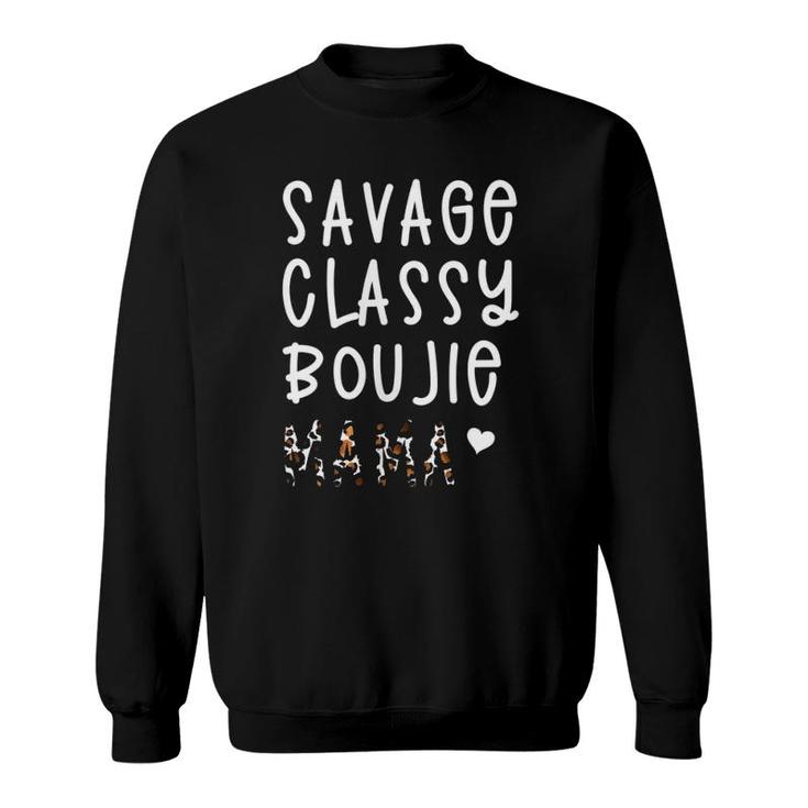 Womens Savage Classy Boujie Mama Ratchet Mom Life Leopard Design V-Neck Sweatshirt