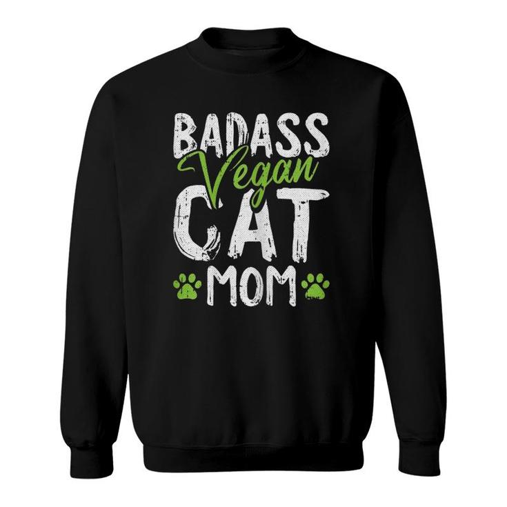 Womens Vegan Cat Mom Mother's-Day Badass Mama Paw Print Kitten Lover Sweatshirt