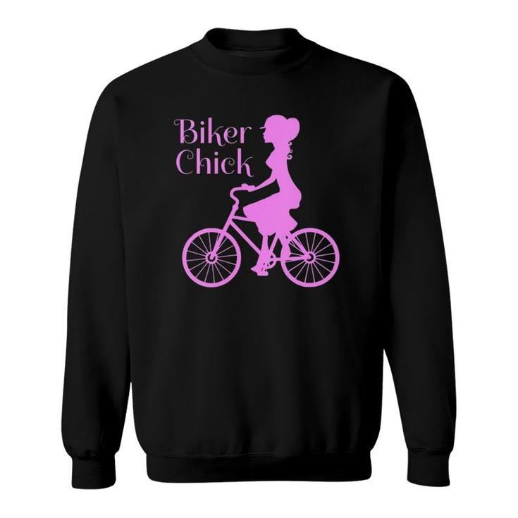 Womens Vintage Bike Biker Chick On Bicycle Quote Pink Print Sweatshirt