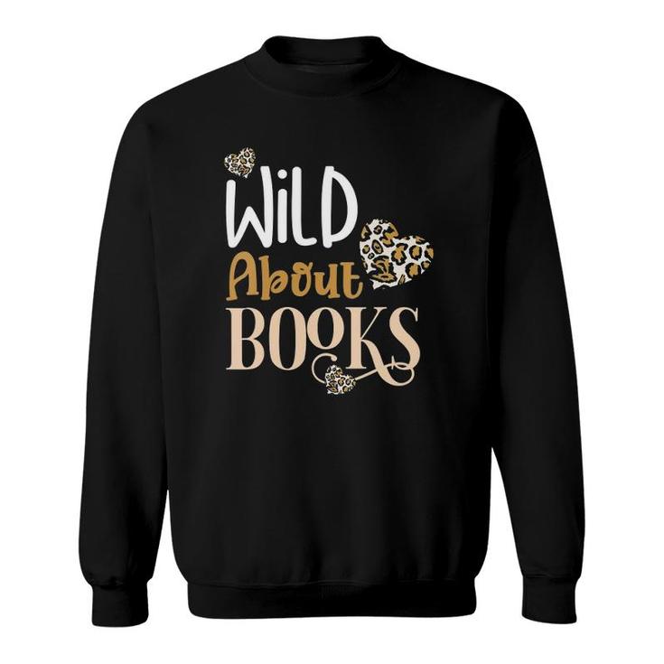 Womens Wild About Books Leopard I Love Reading Book Lover Gift V-Neck Sweatshirt