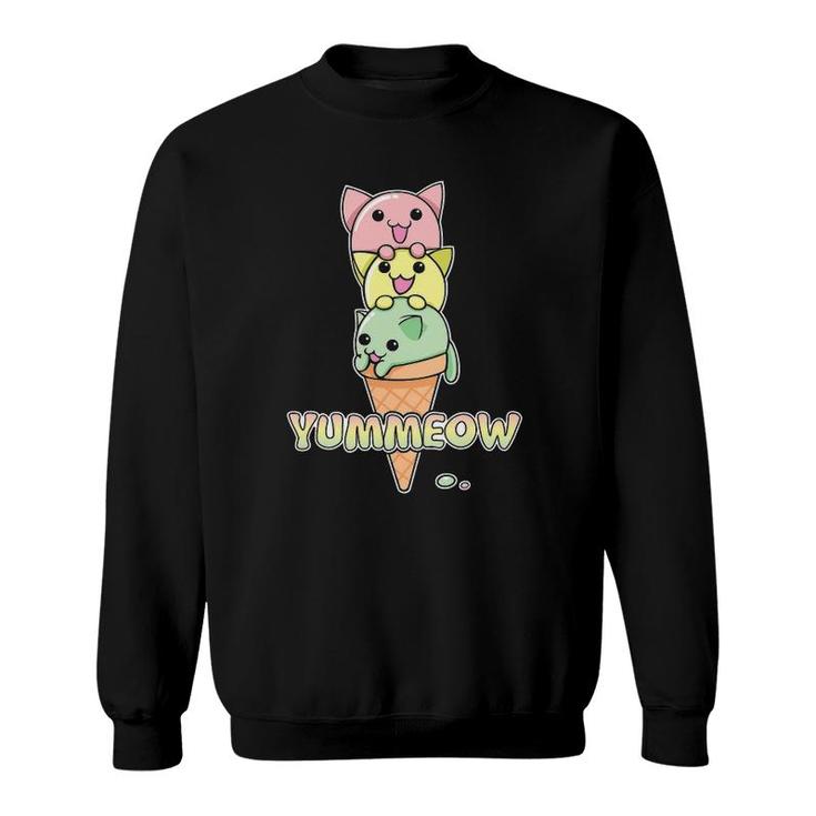 Yummeow Cat Ice Cream Cone Funny Kawaii Kitten Sweatshirt