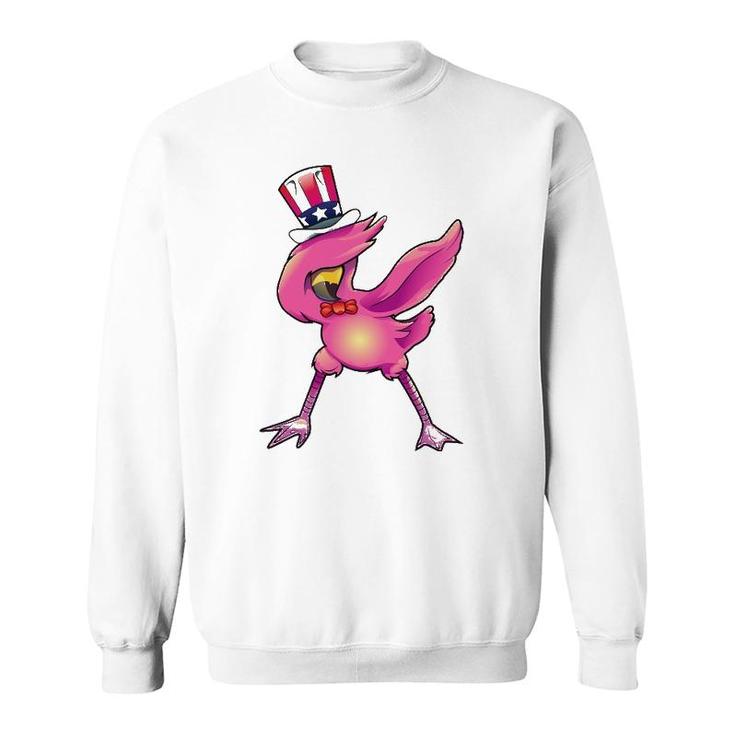 4Th Of July Dabbing Flamingo  Funny American Flag Sweatshirt