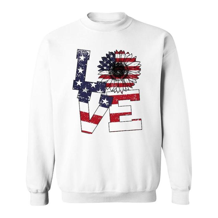 4Th Of July Love Sunflower Patriotic American Flag Sweatshirt