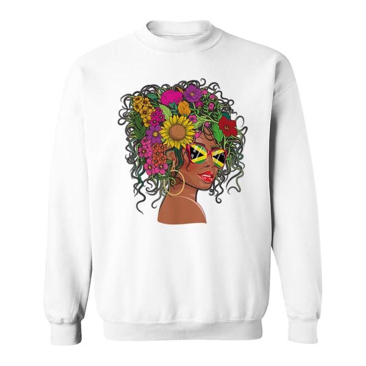 Afro Hair Jamaican Flag  Women Black Melanin Jamaica  Sweatshirt