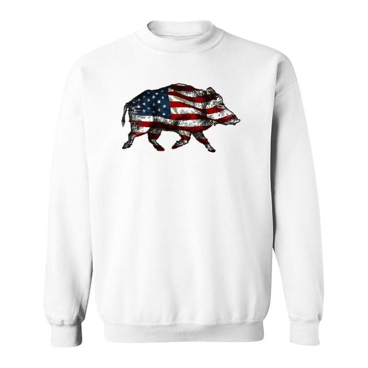 American Flag Feral Hog Wild Pig Hunting Sweatshirt