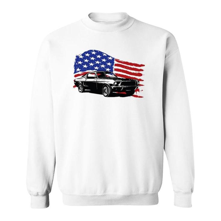 American Muscle Car With Flying American Flag For Car Lovers Sweatshirt