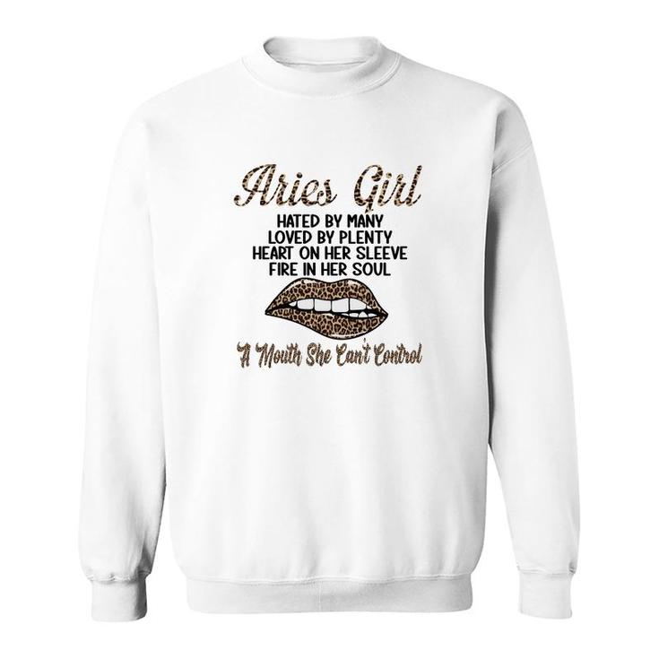 Aries Girl Leopard A Mouth She Cant Control Birthday Gift Sweatshirt