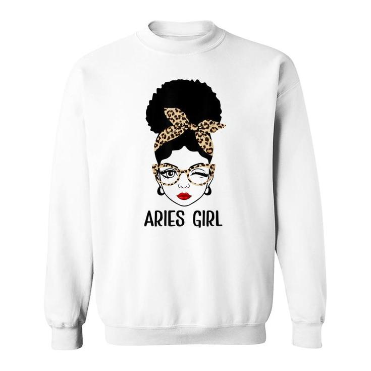 Aries Queen Its My Birthday Leopard Aries Girl  Sweatshirt