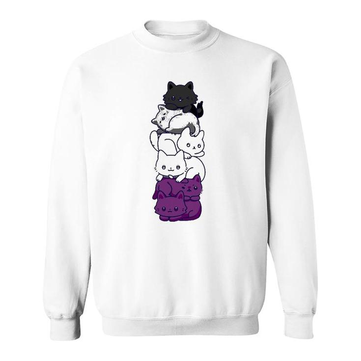Asexual Pride Cat Lgbt Stuff Flag Kawaii Cute Cats Pile Gift Sweatshirt