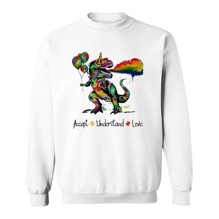 Autism Awareness Accept Understand Love Dinosaur Watercolor Sweatshirt