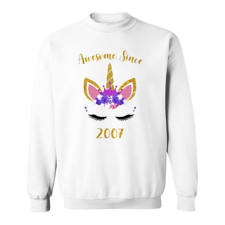 Awesome Since 2007 Unicorn Birthday Girl Sweatshirt