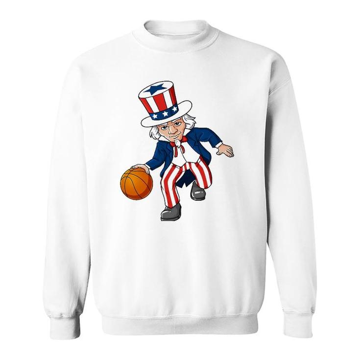 Basketball Uncle Sam 4Th Of July Boys Kids Teens Dribble Sweatshirt