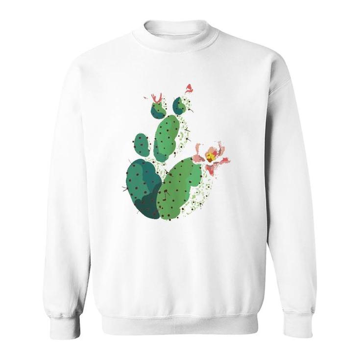 Beautiful Cactus Tree Pink Flowers Hand Drawn Painting  Sweatshirt