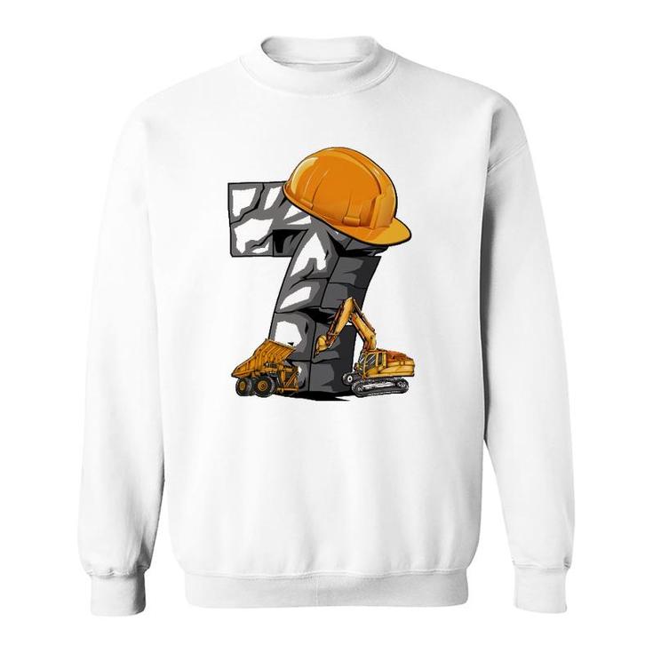 Birthday Boy 7 Construction Vehicle Excavator 7Th Birthday Sweatshirt