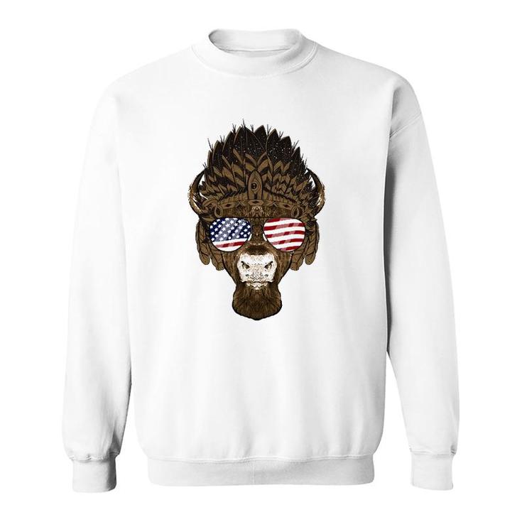 Bison Buffalo Wearing Usa Sunglasses American Flag Patriotic Sweatshirt