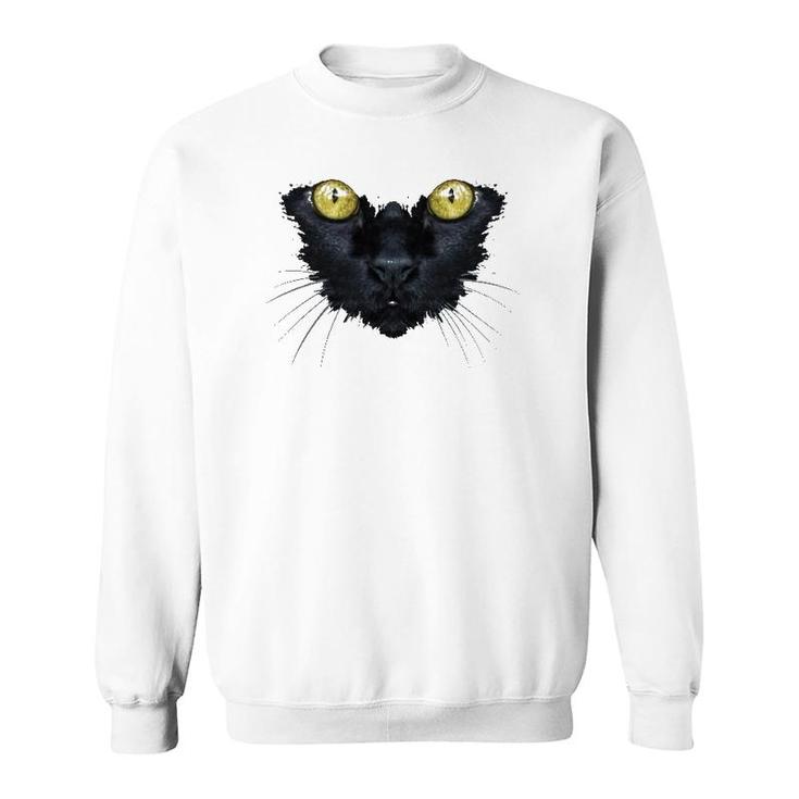 Black Cat Yellow Eyes Kitty Kitten Cat Face Sweatshirt