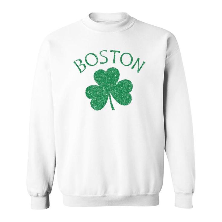Boston Irish Shamrock Distressed Green Print  Sweatshirt