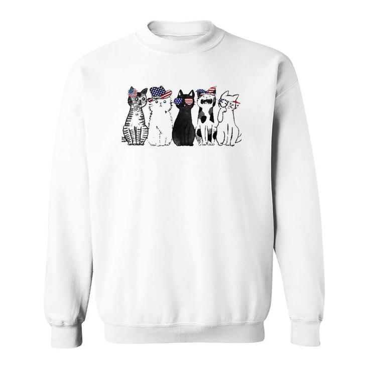 Cat Lover July 4Th Fourth Of July Funny Cats American Flag Sweatshirt