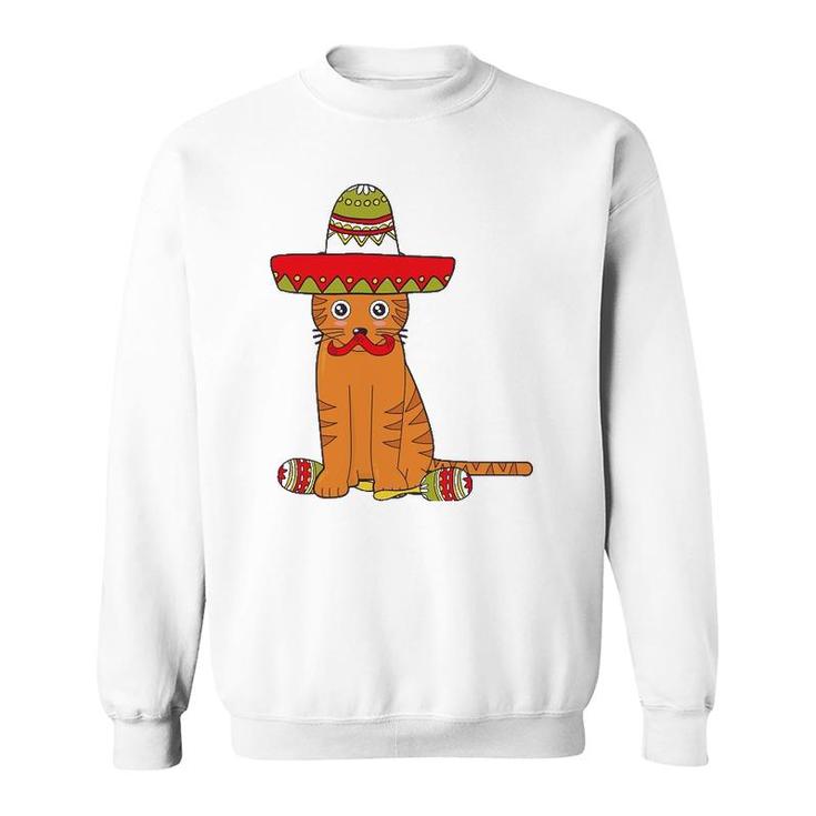 Cat Meow Sumbrero Mustache Mexican Funny Cinco De Mayo Gift Sweatshirt