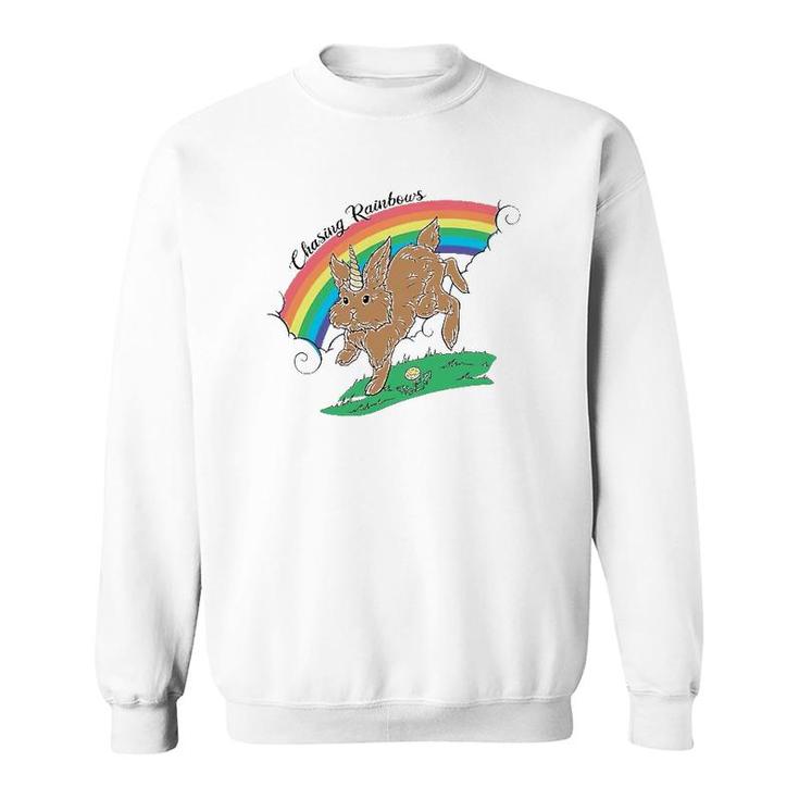 Chasing Rainbows Bunnicorn Art Rabbit Lover Sweatshirt