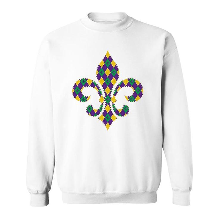 Checkered Mardi Gras Fleur De Lys Symbol Sweatshirt