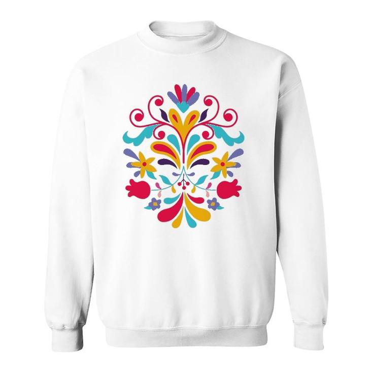 Colorful Floral Mexican Otomi Flowers Floral Otomi Gift Sweatshirt