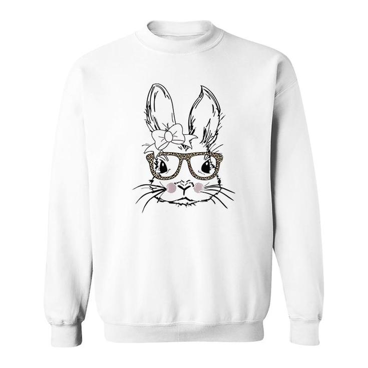 Cute Bunny Face Leopard Print Glasses Sweatshirt
