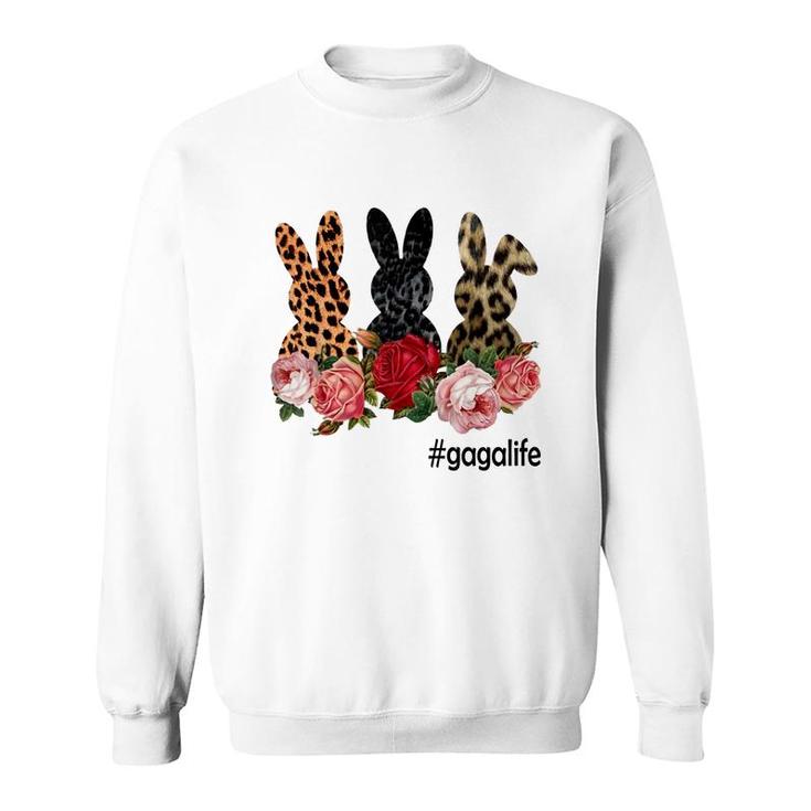 Cute Bunny Flowers Gaga Life Happy Easter Sunday Floral Leopard Plaid Women Gift Sweatshirt