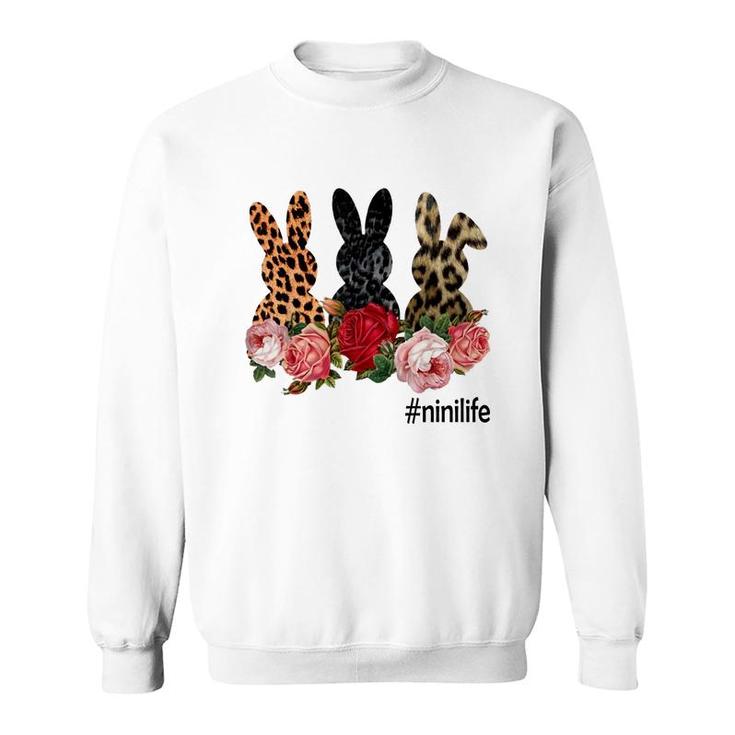 Cute Bunny Flowers Nini Life Happy Easter Sunday Floral Leopard Plaid Women Gift Sweatshirt