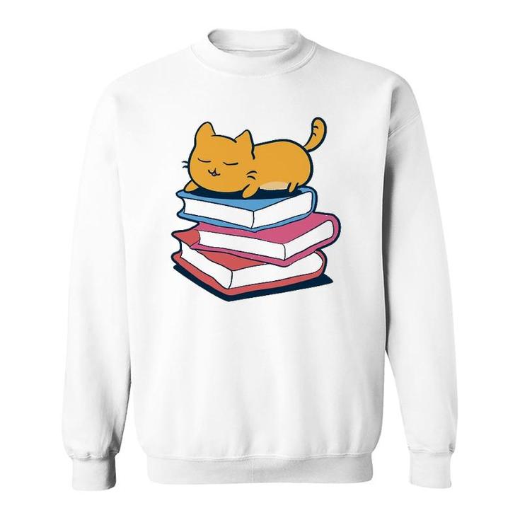 Cute Cat Sleeping On Book Bookworm Librarian Gift Sweatshirt