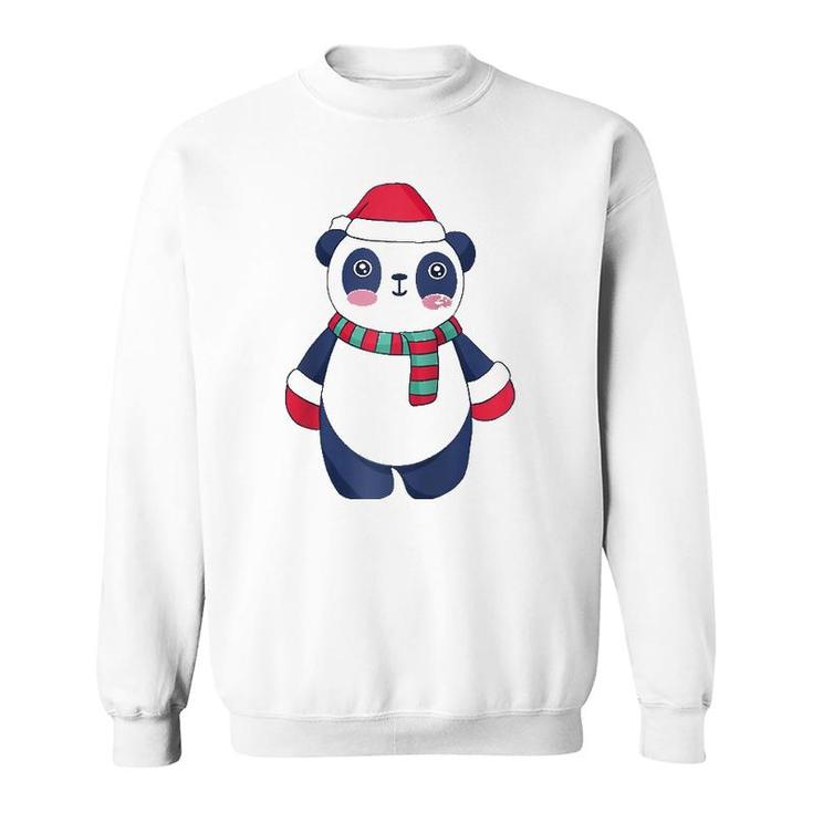 Cute Christmas Baby Panda Bear Santa Hat Scarf And Gloves Raglan Baseball Tee Sweatshirt