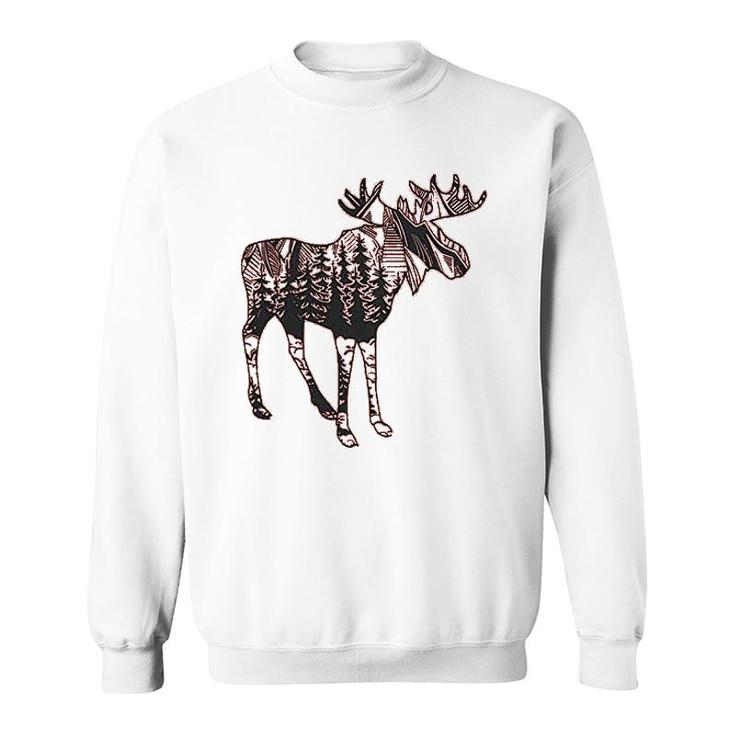 Cute Moose Printed Camping Sweatshirt