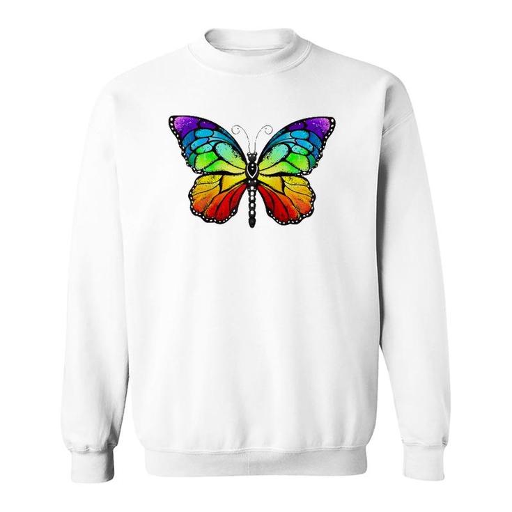 Cute Rainbow Monarch Butterfly Aesthetic Gift Raglan Baseball Tee Sweatshirt