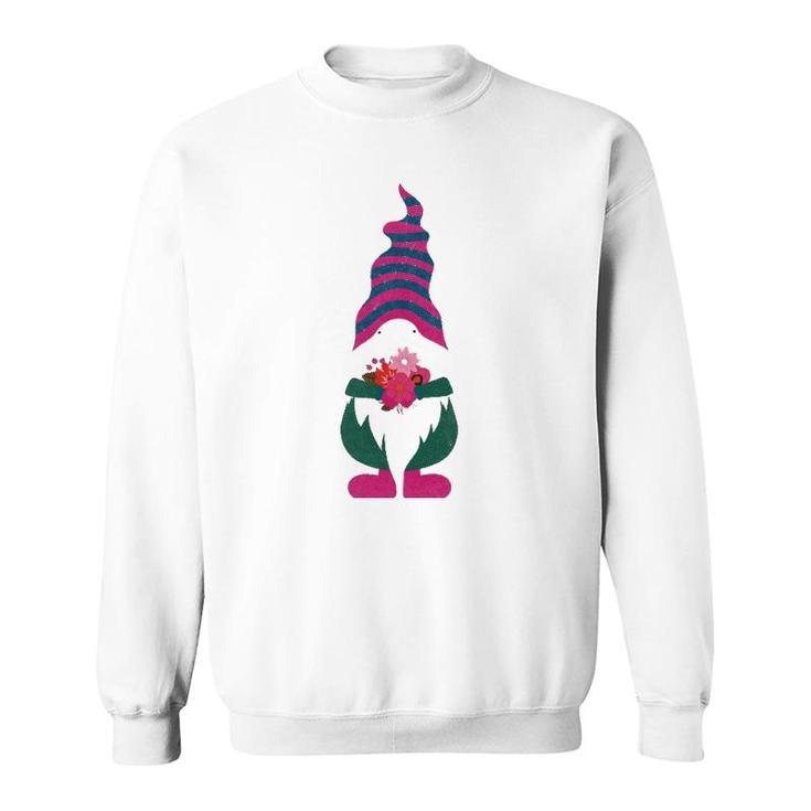 Cute Valentine Gnome Holding Flowers And Hearts Tomte Gift Sweatshirt