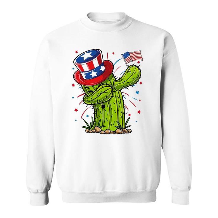 Dabbing Cactus 4Th Of July Women Usa Flag Succulent Sweatshirt
