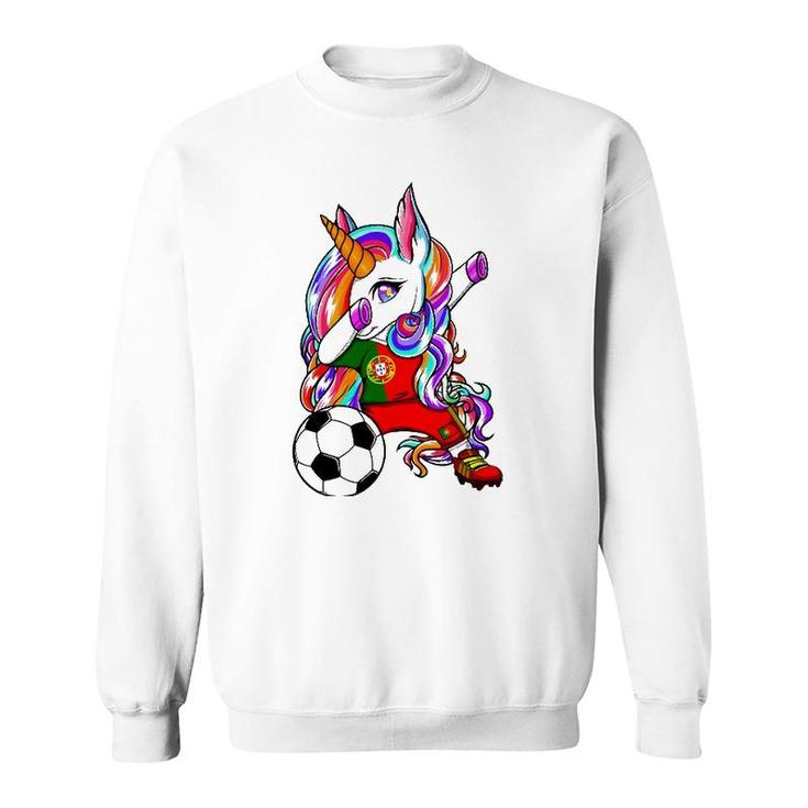 Dabbing Unicorn Portugal Soccer Fans Jersey Flag Football Sweatshirt