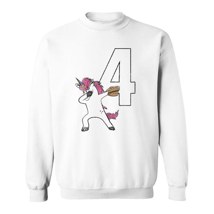 Dabbing Unicorn Softball Number 4 - Softball Jersey Sweatshirt