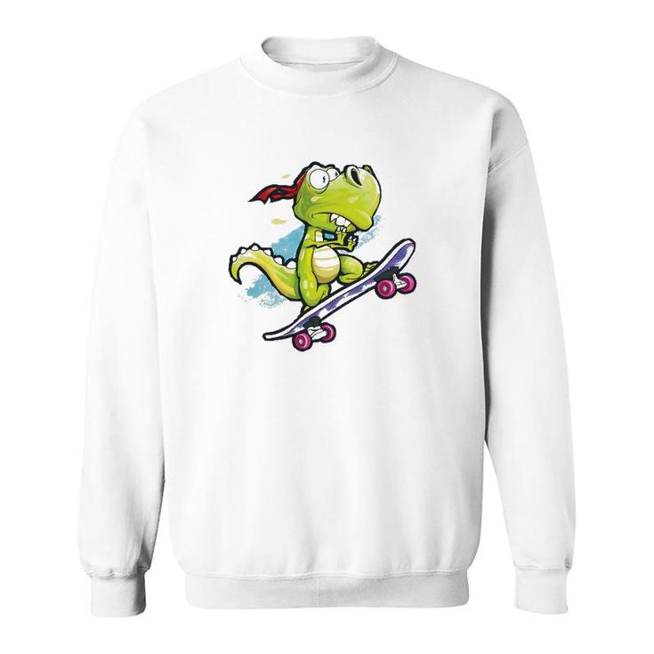 Dino Skateboard  Boys Skateboarding Kids Men Dinosaur Sweatshirt