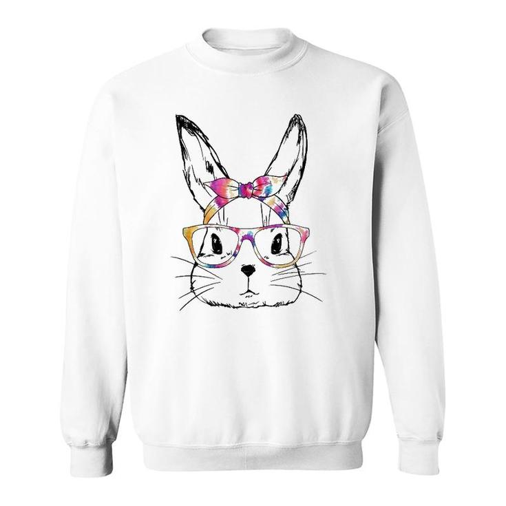 Easter Day 2022 Dy Cute Bunny Face Tie Dye Glasses Women Boy Sweatshirt